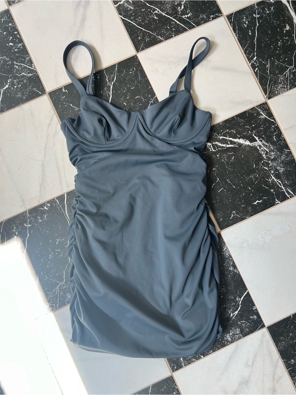 SKIMS Gunmetal Gray Ruched One-Piece Swimsuit